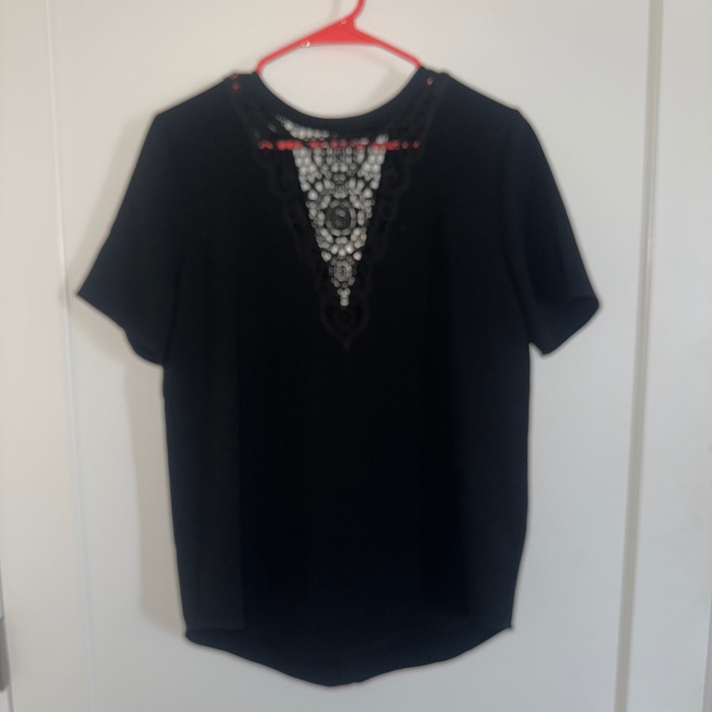 Club Monaco Crepe and Lace SS Top
